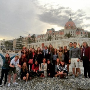 This picture features the whole french group in Nice, France. Twenty-three students went on the trip, including Pamela Spencer, who is one of the French teachers at Batavia High School.  
